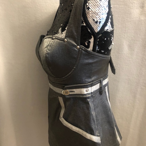 Silver & Pewter Marciano Bustier Halter Top - Picture 3 of 10